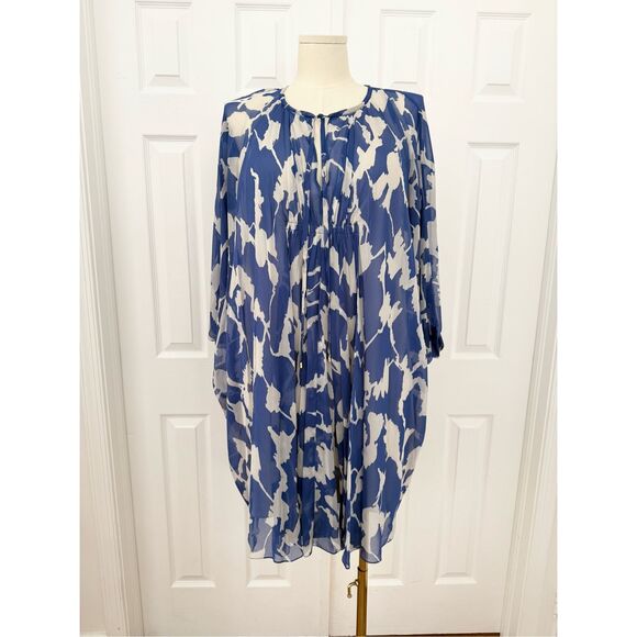 Diane Von Furstenberg Blue Fleurette Printed Floral Silk Chiffon Dress Size 14 - Picture 1 of 8